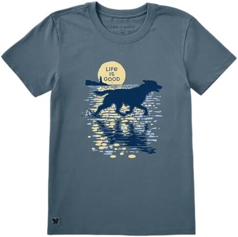 Life is Good. Women's Moonlit Running Dog Short Sleeve Crusher Tee, Slate Blue in Kuwait