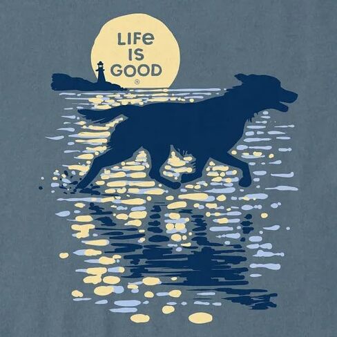 Life is Good. Women's Moonlit Running Dog Short Sleeve Crusher Tee, Slate Blue in Kuwait