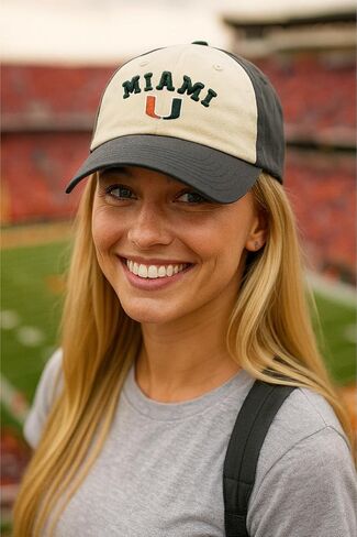 Officially Licensed University Miami Two-Tone Hat Hurricanes Team Logo Relaxed Fit Adjustable Embroidered Cap in Kuwait