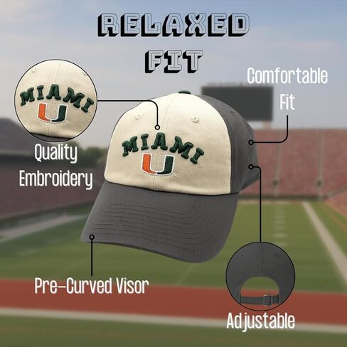 Officially Licensed University Miami Two-Tone Hat Hurricanes Team Logo Relaxed Fit Adjustable Embroidered Cap in Kuwait