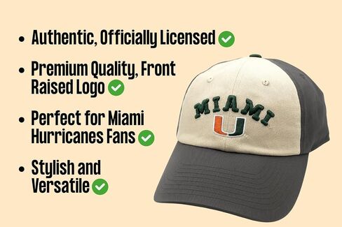 Officially Licensed University Miami Two-Tone Hat Hurricanes Team Logo Relaxed Fit Adjustable Embroidered Cap in Kuwait