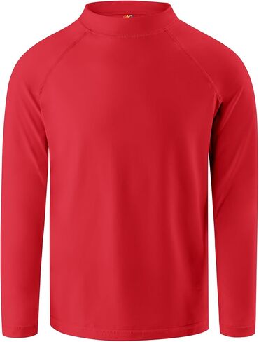 طفح الحرس للبنين طويلة الأكمام قمصان السباحة UPF + 50 Rashguard سريعة الجافة الشاطئ تصفح الصيد ملابس سباحة سباحة علوية 7-8Y أحمر in Kuwait