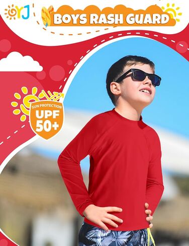 طفح الحرس للبنين طويلة الأكمام قمصان السباحة UPF + 50 Rashguard سريعة الجافة الشاطئ تصفح الصيد ملابس سباحة سباحة علوية 7-8Y أحمر in Kuwait