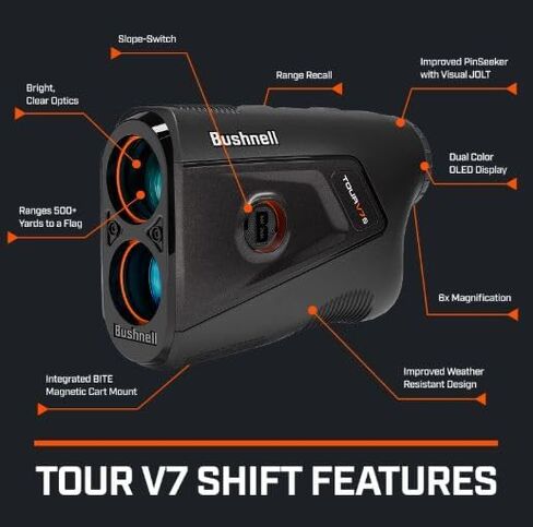 جهاز تحديد المدى بالليزر من Bushnell Golf Tour V7 Shift مع تقنية Tour Trusted Slope، وشاشة عرض مزدوجة الألوان مع حزمة Wearable4U in Kuwait