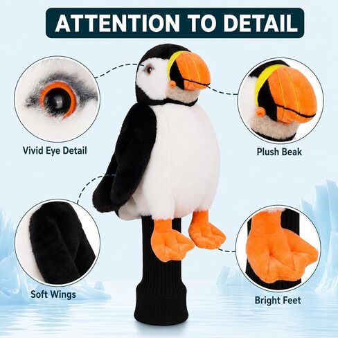 غطاء رأس مضحك لسائقي الجولف من Puffin، أغطية رأس لنادي الجولف على شكل حيوانات للسائقين، أغطية رأس جولف قطيفة فريدة من نوعها للغابات، تناسب رأس السائق حتى 460 سم مكعب، ملحقات جولف رائعة هدية للرجال والنساء in Kuwait
