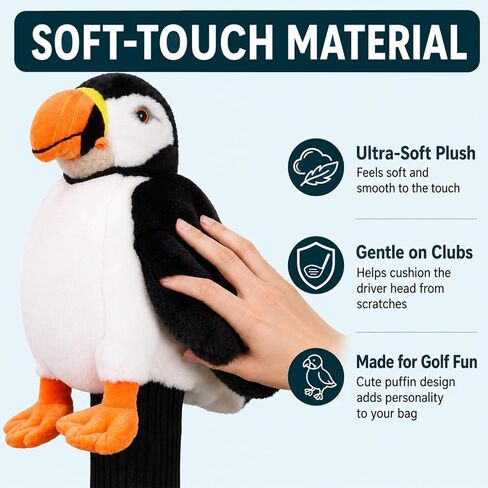 غطاء رأس مضحك لسائقي الجولف من Puffin، أغطية رأس لنادي الجولف على شكل حيوانات للسائقين، أغطية رأس جولف قطيفة فريدة من نوعها للغابات، تناسب رأس السائق حتى 460 سم مكعب، ملحقات جولف رائعة هدية للرجال والنساء in Kuwait