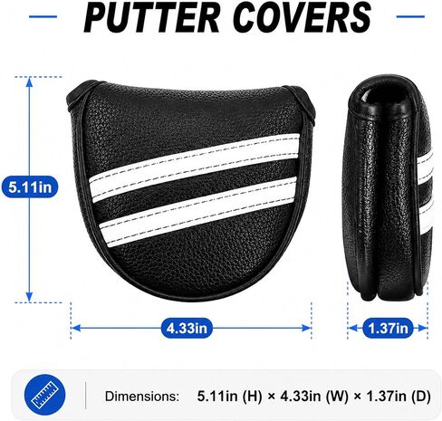 Mallet Putter Cover, Premium Pebbled Vegan Leather Head Cover with Strong Magnetic Closure, Precision Stitched Golf Club Protector, Fits Most Mallet Putters in Kuwait