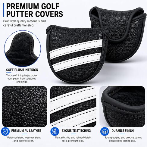 Mallet Putter Cover, Premium Pebbled Vegan Leather Head Cover with Strong Magnetic Closure, Precision Stitched Golf Club Protector, Fits Most Mallet Putters in Kuwait
