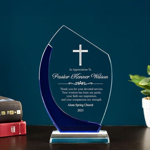 Personalized Pastor Appreciation Crystal Awards, Engraved Pastor Plaque for Minister - Christian Gifts, Glass Trophy in Kuwait