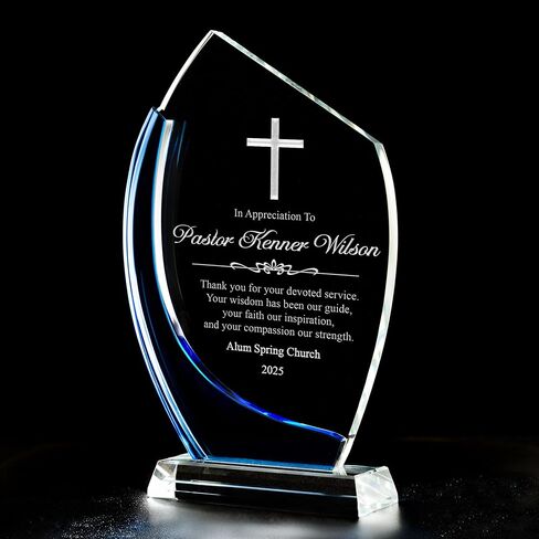 Personalized Pastor Appreciation Crystal Awards, Engraved Pastor Plaque for Minister - Christian Gifts, Glass Trophy in Kuwait