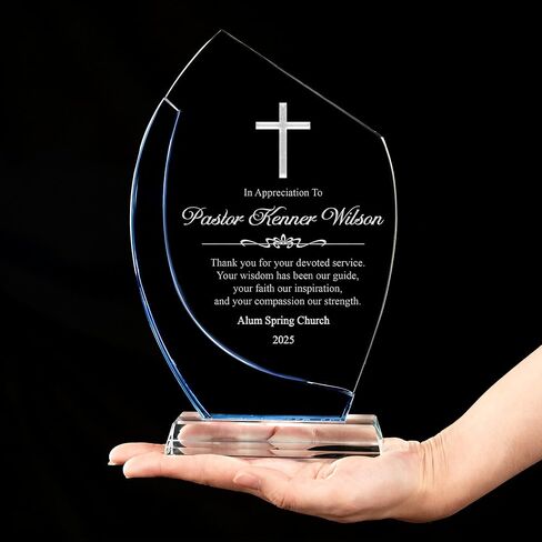 Personalized Pastor Appreciation Crystal Awards, Engraved Pastor Plaque for Minister - Christian Gifts, Glass Trophy in Kuwait