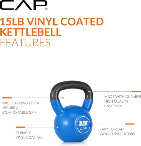 CAP Vinyl Coated Cast Iron Kettlebell, 15 LB Home Gym Weight in Kuwait