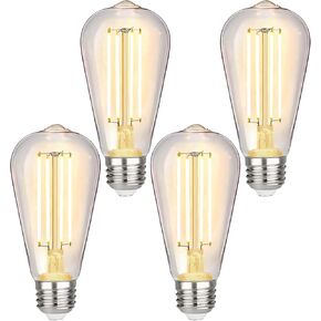 4 عبوات من مصابيح إديسون LED العتيقة، 6 وات مكافئة 60 وات، غير قابلة للتعتيم، أبيض دافئ 2700 ك، 800 لومن، لمبات خيوط LED عتيقة ST58 مع 80+ CRI، لمبة إضاءة بلاستيكية شفافة مقاومة للكسر بقاعدة E26. in Kuwait