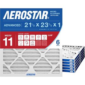 Aerostar 21 1/2x23 1/2x1 MERV 11 High Efficiency Pleated Air Filter, 6-Pack, Electrostatic AC Furnace HVAC Replacement, Captures Dust Pollen Pet Dander Mold Smoke (21.5x23.5x0.75) in Saudi Arabia
