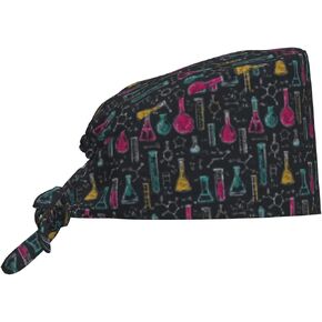 Colorful Science Sketch Print Scrub Caps Women Men, Nurse Cap Surgical Caps Scrub Hats for Women Men, Adjustable Working Cap with Sweatband in Kuwait
