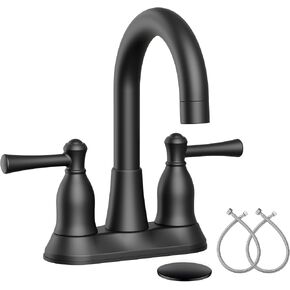 VXV Bathroom Sink Faucet 4 Inch 2 Handle Vintage Antique Lavatory Vanity Mixer Tap 360 Rotating with Pop-up Drain and Water Hoses Matte Black in Saudi Arabia