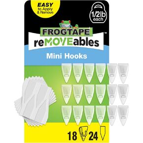 خطافات لاصقة صغيرة قابلة للإزالة من FrogTape للتعليق - 24 خطافًا أبيض و32 شريطًا لاصقًا - مشابك داخلية للأضواء والمفاتيح والأسلاك والديكور - بدون ضرر - قابلة للإزالة وإعادة الاستخدام (عبوة من 24 قطعة) in Kuwait