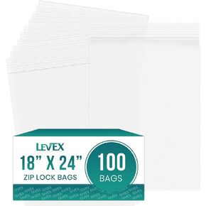 Levex - 18" x 24" (100 Count) 2 Mil Clear Reclosable Zip Plastic Poly Bags with Resealable Lock Seal Zipper for Travel, Storage, Packaging & Shipping in Saudi Arabia