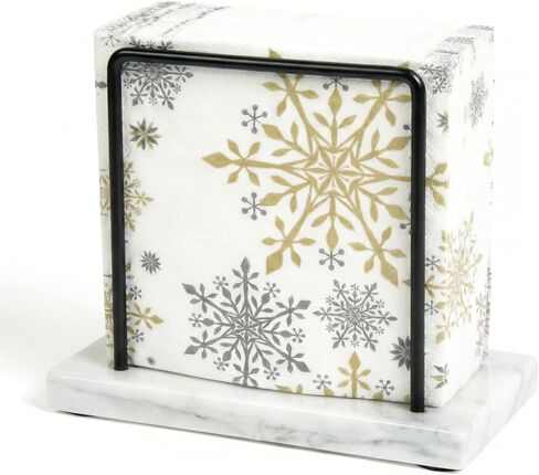 Marble & Black Metal Upright Napkin Holder for Table (White) | Modern Cocktail Napkin Holder, White Marble Decor, Upright Storage for Dining Room, Bar, Hotel & Party Countertops in Kuwait