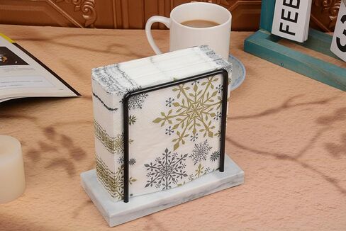 Marble & Black Metal Upright Napkin Holder for Table (White) | Modern Cocktail Napkin Holder, White Marble Decor, Upright Storage for Dining Room, Bar, Hotel & Party Countertops in Kuwait
