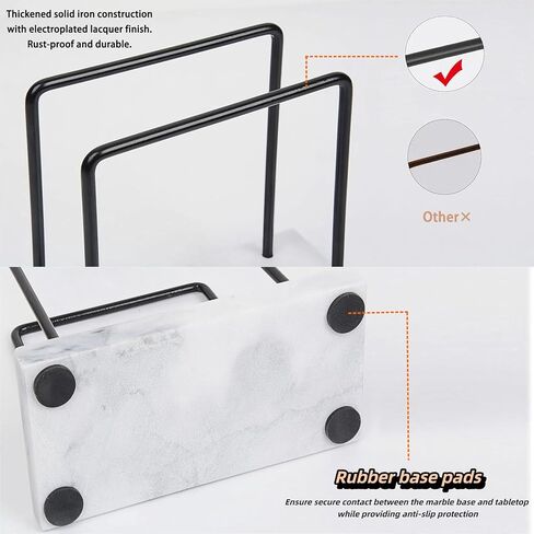Marble & Black Metal Upright Napkin Holder for Table (White) | Modern Cocktail Napkin Holder, White Marble Decor, Upright Storage for Dining Room, Bar, Hotel & Party Countertops in Kuwait
