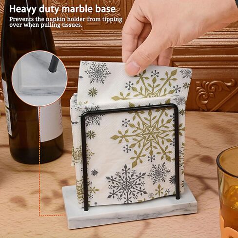 Marble & Black Metal Upright Napkin Holder for Table (White) | Modern Cocktail Napkin Holder, White Marble Decor, Upright Storage for Dining Room, Bar, Hotel & Party Countertops in Kuwait