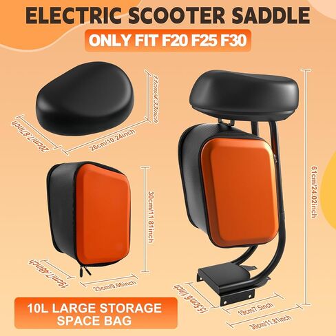 Scooter Seat with 10L Large Storage Bag & Cup Holder, Compatible with Ninebot F20 F25 F30 F40, Enhanced Comfort & Convenience for Adults in Kuwait