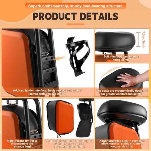 Scooter Seat with 10L Large Storage Bag & Cup Holder, Compatible with Ninebot F20 F25 F30 F40, Enhanced Comfort & Convenience for Adults in Kuwait