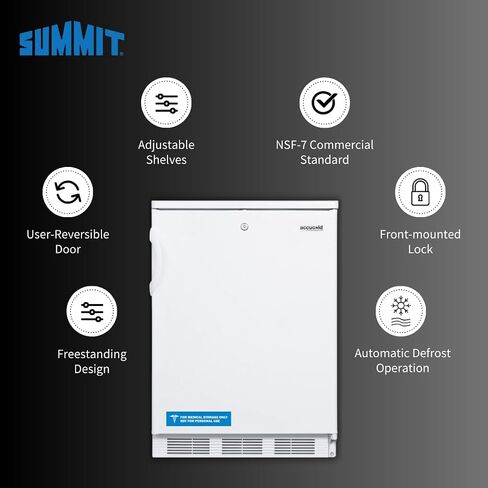 ACCUCOLD FF7LW ثلاجة قائمة بذاتها مدرجة تجاريًا للاستخدام العام للأغراض العامة مع قفل أمامي، وإزالة تلقائية للصقيع، وباب مغلف من الفولاذ المقاوم للصدأ، ومقبض شريط المنشفة وجزء خارجي أبيض in Kuwait