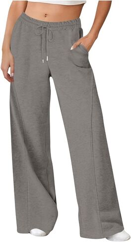المرأة واسعة الساق Sweatpants الصوف عالية الخصر رياضي المسار السراويل مرونة الخصر عادية الخريف صالة الصالة الرياضية تجريب العرق in Kuwait