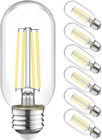لمبة LED T45 قابلة لتعديل الضوء بقدرة 60 وات، 2700 كلفن أبيض ناعم، 6 عبوات | لمبات إضاءة إديسون أنبوبية LED 6 وات، 750 لومن، قاعدة E26 in Kuwait