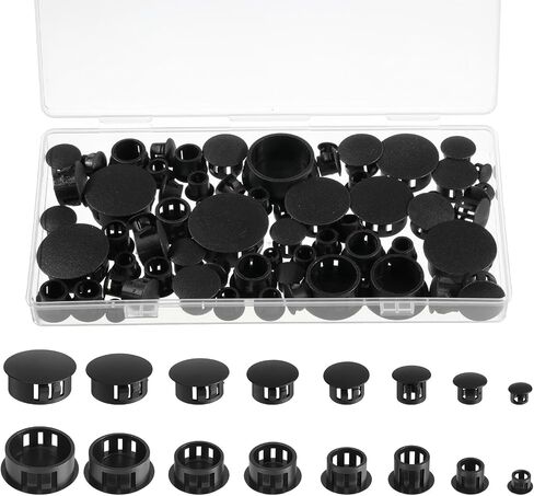 135 Pcs 8 Sizes Plastic Hole Plugs, Nylon Hole Cover 1/4" 5/16" 3/8" 1/2" 5/8" 3/4" 7/8" 1" Plastic Plug for Round Holes Flush Type Panel Knockout, Furniture Cabinet Insert End Covers Caps Black in Kuwait