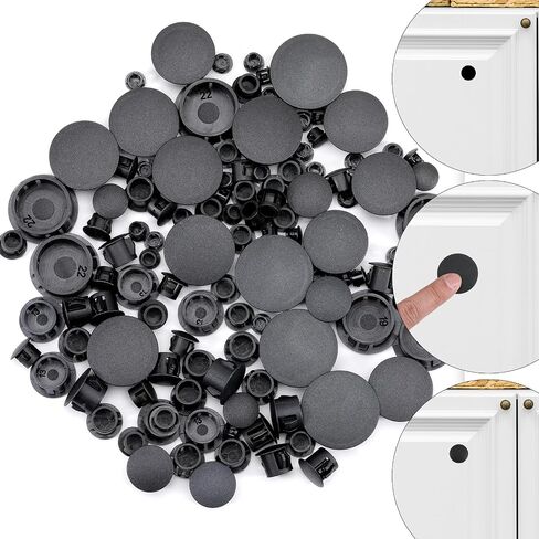 135 Pcs 8 Sizes Plastic Hole Plugs, Nylon Hole Cover 1/4" 5/16" 3/8" 1/2" 5/8" 3/4" 7/8" 1" Plastic Plug for Round Holes Flush Type Panel Knockout, Furniture Cabinet Insert End Covers Caps Black in Kuwait