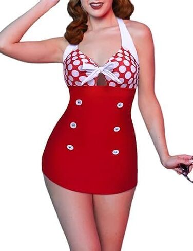 Ekouaer Bathing Suits for Women One Piece Swimsuits Vintage Swimdress Retro Pinup Bikini Black Pink Medium in Kuwait