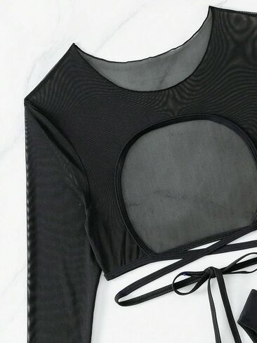 WDIRARA Women's 2 Piece Swimsuit Cut Out Halter One Piece with Long Sleeve Cover Up in Kuwait
