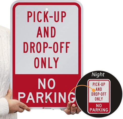 SmartSign 18 × 12 بوصة "الالتقاط والتوصيل فقط - ممنوع الوقوف" لافتة معدنية، 63 مل ألومنيوم، مادة عاكسة من الدرجة الهندسية مغلفة 3M، أحمر وأبيض، صنع في الولايات المتحدة الأمريكية in Kuwait
