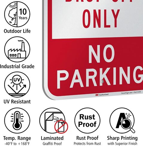 SmartSign 18 × 12 بوصة "الالتقاط والتوصيل فقط - ممنوع الوقوف" لافتة معدنية، 63 مل ألومنيوم، مادة عاكسة من الدرجة الهندسية مغلفة 3M، أحمر وأبيض، صنع في الولايات المتحدة الأمريكية in Kuwait
