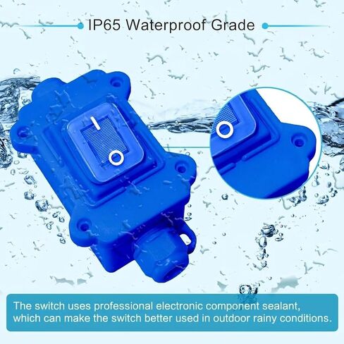 lcocove JD IP65 مفتاح سلك مضمن مقاوم للماء 12 فولت/24 فولت/36 فولت 30 أمبير أضواء LED 4 سنون 2 وضعية التشغيل والإيقاف في الهواء الطلق مفتاح زر الروك مع شهادة UL، خط دخول وخروج على الجانبين (الضوء الأزرق) in Kuwait
