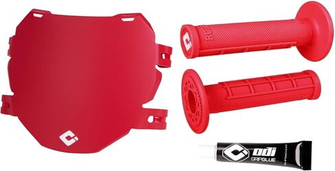 Downhill/EBike/Mountain Bike/Surron ODI Red Grip Set with Red Number Plate (Comes with Grip Glue!) in Kuwait