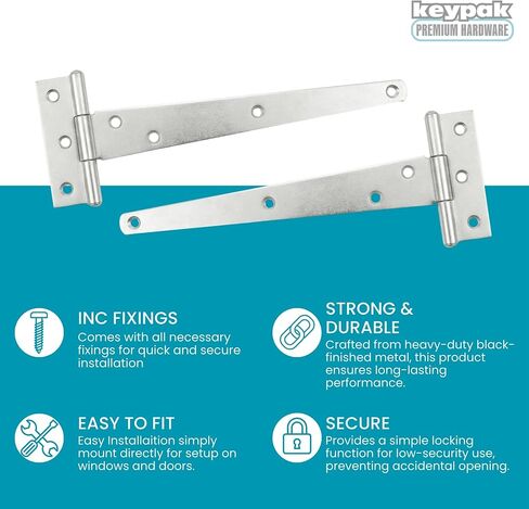 مفصلات Keypak 250 مم مطلية بالزنك على شكل حرف T معدنية مقاومة للتآكل للسقيفة وأبواب الحظيرة وأبواب المرآب والبوابات الخشبية - عبوة من 2 in Kuwait