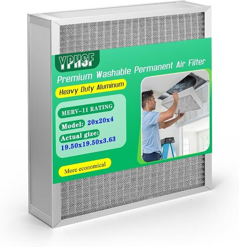فلتر هواء 20×20×4 ميرف-11 | فلتر فرن قابل للغسل وقابل لإعادة الاستخدام | عبوة واحدة | كهرباء| إطار متين من سبائك الألومنيوم| متوافق مع المعدات والأنظمة المتعددة (الحجم الفعلي: 19.5 × 19.5 × 3.63 بوصة) in Kuwait