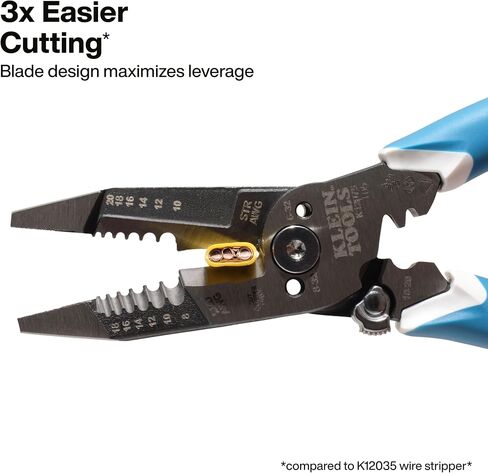 Klein Tools K12075 قشارة أسلاك شديدة التحمل، تصميم نحيف، أداة تقشير الأسلاك ذاتية الفتح، كماشة كهربائية مع قاطع مقص، أداة تقشير الكابلات in Kuwait