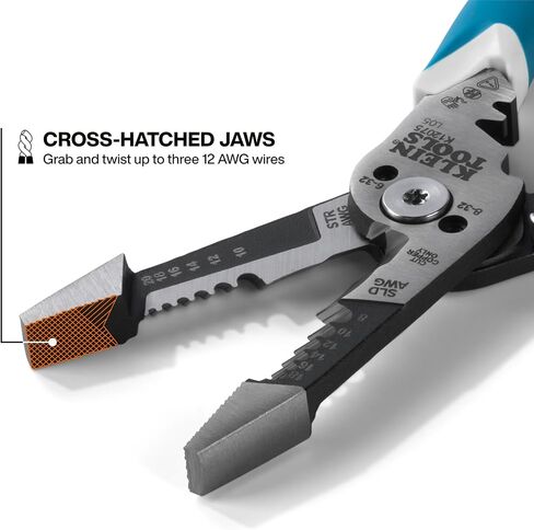 Klein Tools K12075 قشارة أسلاك شديدة التحمل، تصميم نحيف، أداة تقشير الأسلاك ذاتية الفتح، كماشة كهربائية مع قاطع مقص، أداة تقشير الكابلات in Kuwait