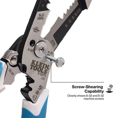 Klein Tools K12075 قشارة أسلاك شديدة التحمل، تصميم نحيف، أداة تقشير الأسلاك ذاتية الفتح، كماشة كهربائية مع قاطع مقص، أداة تقشير الكابلات in Kuwait