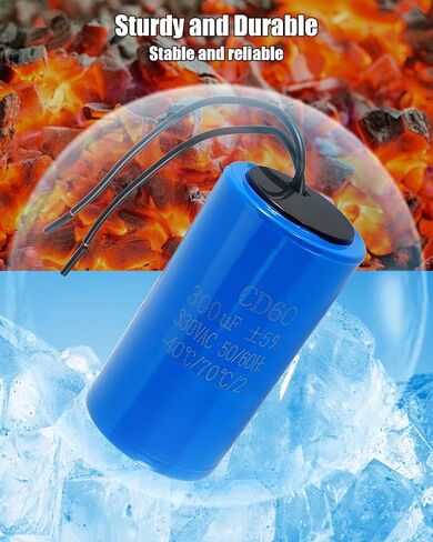 CD60 Motor Starting Capacitor 300uF 330VAC 50Hz/60Hz for Air Compressor Motors Water Pump Motors Air Conditioning Compressors, Blue, Cylindrical Aluminum Shell Package in Kuwait