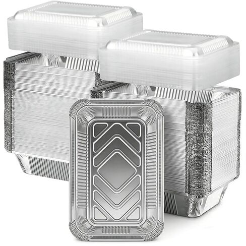Aluminum Pans with Lids (8.5"×6") 2.25 LB Capacity Foil Pans with Lids - 60 Pans and 60 Clear Dome Lids - Disposable Food Containers Tin Foil Pans for Baking, Meal Prep,Storage and Freezer in Kuwait