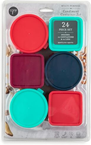 Core Kitchen Mini Condiment & Sauce Containers - Set of 12 - Aqua Blue, Maroon, Blood Orange, Teal in Kuwait
