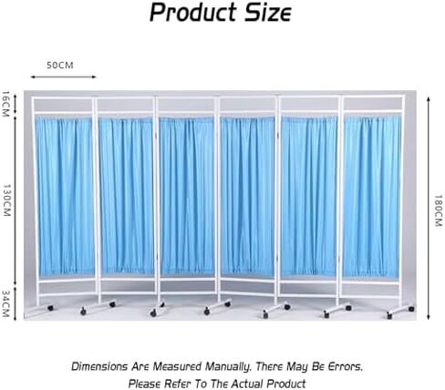 Portable 6-Panel Medical Privacy Screen - Blue Freestanding Fabric Room Divider with Lockable Wheels for Clinics, Hospitals, and Home Use in Kuwait