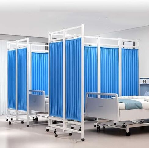 Portable 6-Panel Medical Privacy Screen - Blue Freestanding Fabric Room Divider with Lockable Wheels for Clinics, Hospitals, and Home Use in Kuwait