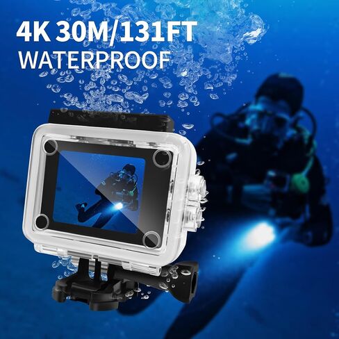 كاميرا الحركة 4K 30FPS، كاميرا مقاومة للماء 30M تحت الماء فائقة الدقة 131FT 170 درجة زاوية واسعة للتصوير، مع بطاريتين 1050 مللي أمبير في الساعة لركوب الدراجات والتزلج على الجليد والتزلج وصيد الأسماك والتسلق in Kuwait